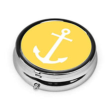 White Anchor On Mustard - Contenitore rotondo per pillole con 3 scomparti, in metallo, per medicinali e vitamine