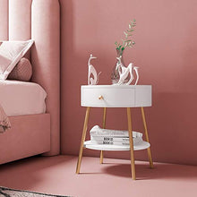 Comodino HAIZHEN Nordic Bianco/Oro cassetto e ripiano, Struttura in MDF/Acciaio