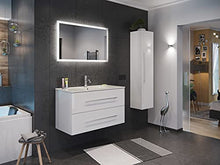 Set di mobili da bagno Firenze 100 (3 parti/A) bianco lucido e. specchio a LED
