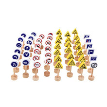 Toyvian Set da Gioco in Legno per Segnaletica Stradale per Bambini Modello di Segnale Stradale Compatibile con Blocchi di Marche di Treni Set di Giocattoli Educativi Precoci Del Traffico 50 Pezzi