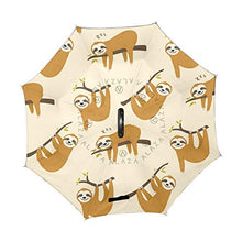 LENNEL con strisce riflettenti di sicurezza notturna a forma di C maniglia Happy Sloth Reverse pieghevole ombrello invertito doppio strato antivento design