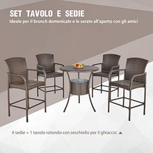 Outsunny Set 5 Pezzi Tavolino con 4 Sedie da Giardino Alte in Rattan Sintetico con Secchiello per Ghiaccio, Marrone