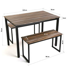 Versa Taline Tavolo da pranzo con due panche, Misure (A x L x l) 76 x 70 x 110 cm, Legno e metallo, Colore Nero