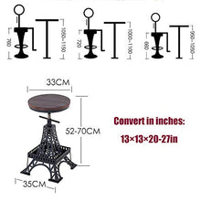 Sgabello Alto da Bar in Stile Torre Eiffel Altezza del Sedile 65 cm (25 Pollici), Struttura in Ferro Cuscino in Legno massello, Nero, per ristoranti, Bar, caffè, Reception