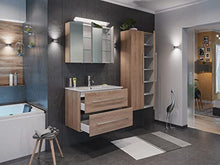 Set di mobili da bagno Firenze 80 (4 parti/C) rovere chiaro e armadio a specchio