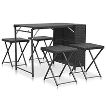 SKM Set da Pranzo da Giardino 5 pz Pieghevole in Polyrattan Nero