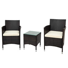 Pumpumly Set di mobili da balcone in polyrattan per 2 persone, 1 tavolo e 2 poltrone, resistente alle intemperie, per giardino, balcone e terrazzo, con cuscini per seduta marrone