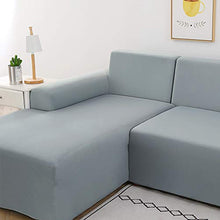NIBESSER Copridivano con Penisola Elasticizzato Chaise Longue 2-Pezzi Copridivano a Forma di L Lavabile Fodere per Divano Angolare per Soggiorno con Motivi Moderni(Grigio Chiaro，2 Posti + 2 Posti)
