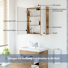 Planetmöbel Armadietto a specchio da bagno con illuminazione a LED, 60 cm (rovere Sonoma)