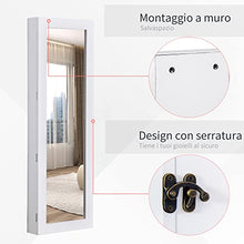 homcom Armadio Portagioielli da Parete con Specchio in Legno MDF, Bianco, 37x9.5x112cm