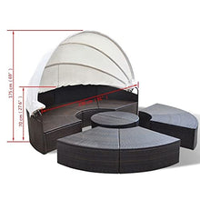 Divano componibile modulare da esterno rotondo per mobili da giardino con baldacchino retrattile, set di divani componibili in rattan in vimini PE per giardino con prato e piscina sul retro