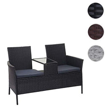 Mendler Divano Sofa per l'esterno Doppia Seduta portavivande HWC-E24 polyrattan Nero Cuscini Grigio