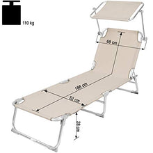 TecTake Set di 2 sedia sdraio da esterno con tetto pieghevole in alluminio - disponibile in diversi colori - (2x Beige | No. 401551)
