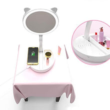 KLJHMAP Trucco LED Specchio, Wireless Carica Portatile Specchio a Tre Pieghevole Illuminante Luce Specchio Desktop Dressing Specchio