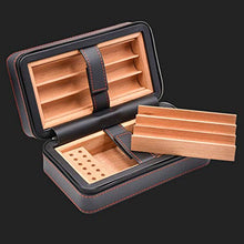SMEJS Portatile Nera in Pelle Cigar Humidor Viaggi - Sigaro Desktop idratante con Il Vassoio Cigar Box