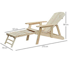 Outsunny Sedia a Sdraio Adirondack da Giardino Pieghevole Regolabile con Poggiapiedi 70 x 175 x 98cm