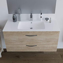 Mobile bagno SOSPESO 120 cm con lavabo in ceramica e specchio con cassetti ROVERE CHIARO LINDA 8220