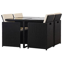 SKM Set da Pranzo da Giardino 5 pz con Cuscini in Polyrattan Nero (49kg)