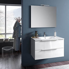 tft Mobile da Bagno Sospeso con Lavabo Specchio e Lampada a LED Luna Bianco Lucido