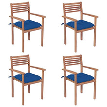 vidaXL Sedie da Giardino 4 pz con Cuscini Blu Massello di Teak