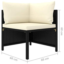 vidaXL Divano da giardino a 4 posti, con cuscini, divano ad angolo, in polyrattan nero