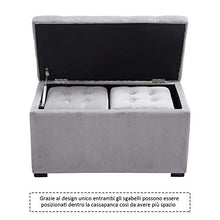 homcom Cassapanca Portaoggetti Set di 3 Pezzi con 2 Sgabelli Pouf in Velluto, Grigio Perla