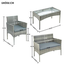 QYLJZB - Set di 4 mobili da giardino in rattan, set da conversazione per giardino, patio, con 2 poltrone singole, 1 Loveseey, 1 tavolo e 3 cuscini (nero/grigio/marrone)