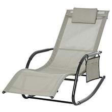 Outsunny Poltrona a Dondolo da Giardino, Lettino Sdraio con Poggiatesta e Tasca Laterale, 150x62x88cm Nero e Grigio