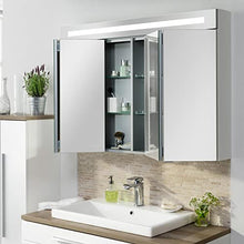 FACKELMANN Set di mobili da bagno Stanford 3 pezzi, con mobiletto sospeso e vasca in ceramica da 110 cm e armadietto a specchio a LED