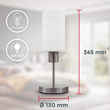 B.K.Licht lampada da comodino, intensità della luce regolabile su 3 livelli con la funzione touch, Lampadina non inclusa E27 da max.25W, lampada da tavolo piccola, abat-jour in metallo e vetro