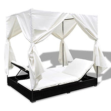 vidaXL Lettino Prendisole in Polyrattan con Tende Nero Letto Sdraio Giardino