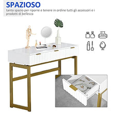 homcom Toeletta da Camera in MDF e Metallo, Tavolo per Trucco con 3 Cassetti 100x40x76cm Bianco e Oro