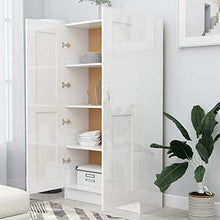 Festnight Libreria Bianco Lucido con 4 Ampi Scomparti e 2 Ante,Librerie per Soggiorno, Librerie per arredo Studio 82,5x30,5x150 cm in Truciolato