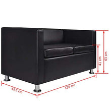 Divano letto a 2 posti, in similpelle, nero, con 2 cuscini con dimensioni: 120 x 62,5 x 63 cm (L x P x A)