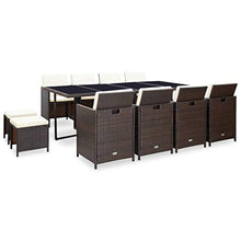 Set da Pranzo da Giardino 13 pz con Cuscini Polyrattan Marrone