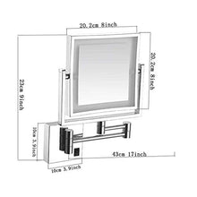 Specchio per il trucco con montaggio a parete illuminato a LED, specchio da barba da bagno da 8 pollici a parete, specchio da trucco quadrato, ingrandimento 3X girevole, spina opzionale su due lati,