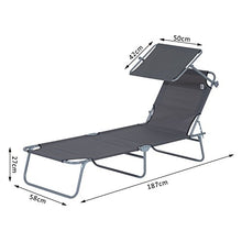 Outsunny Lettino Prendisole da Giardino, Sdraio Pieghevole e Regolabile con Tettuccio in Tessuto Grigio, 187x58x50cm