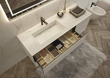 Mobile Bagno Moderno con lavabo sospeso – Gres porcellanato Calacatta Bianco Lucido