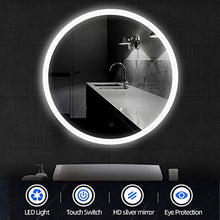 POPSPARK Specchio per Il Trucco, Bagno a Specchio Rotondo con Illuminazione a LED, Design a Specchio con Interruttore tattile,con Anti-Nebbia,per Bagno