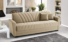 Divano 3 posti in tessuto lavabile beige - 220 x 88 x 83h cm, vano contenitore, trasformabile in letto una piazza e mezza