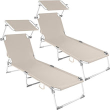 TecTake Set di 2 sedia sdraio da esterno con tetto pieghevole in alluminio - disponibile in diversi colori - (2x Beige | No. 401551)