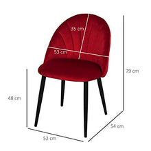 homcom Set 2 Sedie per Sala da Pranzo Imbottite, Poltroncine dal Design Nordico in Metallo e Velluto Rosso, 52x54x79cm