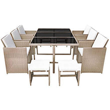 UnfadeMemory Set da Pranzo da Giardino per Giardino o Patio 11 pz con Cuscini in Polyrattan Beige
