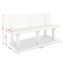 SHENGFENG Panca da giardino bianca, in plastica, panca per sedersi, panca da esterno, 145,5 x 49 x 74 cm