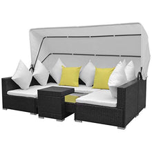 SKM Set Divani da Giardino 7 pz con Tettoia in Polyrattan Nero