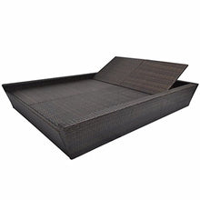 vidaXL Doppio Lettino Prendisole Cuscino Polyrattan Marrone 2 Persone Sdraio