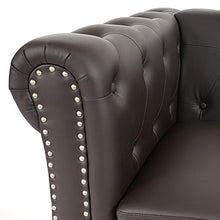 Divano 2 posti classico stile vittoriano Chesterfield ecopelle 90x160x74cm ~ marrone piedi rotondi