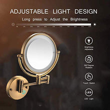 ZJBB Specchio Trucco con Luci da Parete, 360°Girevole Specchio Ingranditore con Luce 7X, Specchio Bagno Estensibile, Specchio da Barba Realizzato in Ottone, USB Ricaricabile