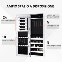 homcom Armadio Portagioielli da Parete con Specchio in Legno MDF, Bianco, 37x9.5x112cm