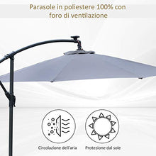 Outsunny Ombrellone da Giardino a Braccio con Manovella e 8 Strisce LED a Energia Solare Φ2.95x2.45m, Grigio